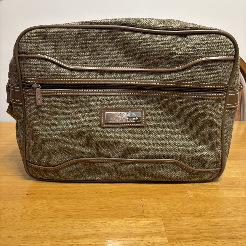 Jordache Tweed Carry On Overnight Bag Tote Luggage Weekender 15.5x11.5x6 Vintage